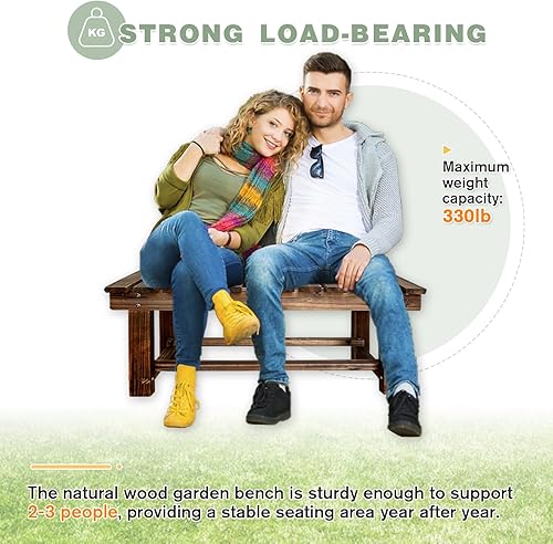 Miniatura 4 de Banco de Jardín al Aire Libre, Banco de Patio de Madera para 2 Personas, Banco Impermeable al Aire Libre Sin Respaldo, Bancos de Jardín