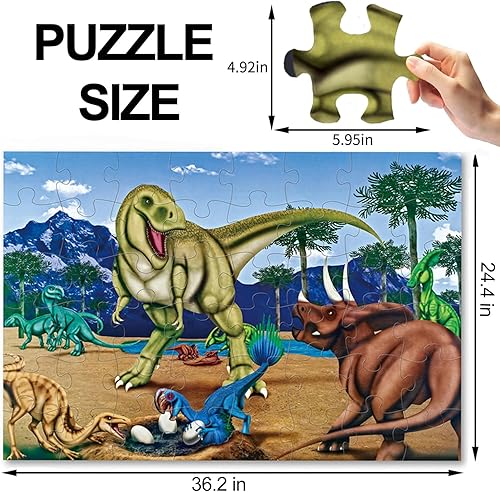 Miniatura 2 de Rompecabezas de piso jumbo para niños, rompecabezas de dinosaurio para niños de 4 a 8 años, rompecabezas de 48 piezas para niños pequeños de 3 a 5
