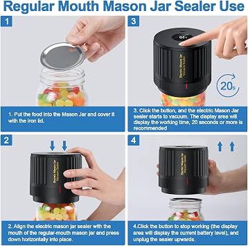 LOVE MOMENT Electric Mason Jar Vacuum Sealer Kit with One Touch Auto-Pause