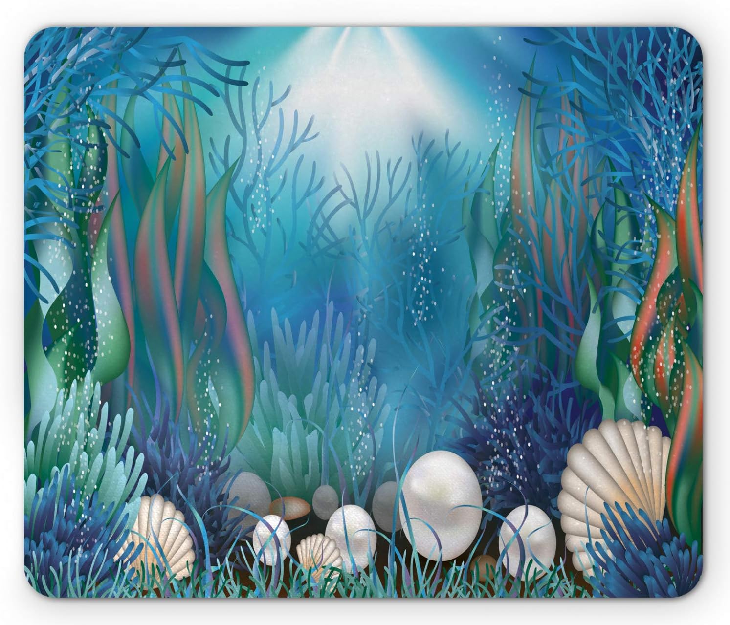 Lunarable Ocean Mouse Pad, Bottom of The Sea with Moss and Seashells Aquarium Themed Tropical Summer Season, Rectangle Non-Slip Rubber Mousepad, Standard Size, Multicolor