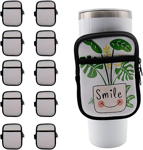 Miniatura 4 de Paquete de 10 bolsas de neopreno para botella de agua de sublimación con bolsillo con cremallera, para vasos de 40 onzas y bolsa de botella de agua