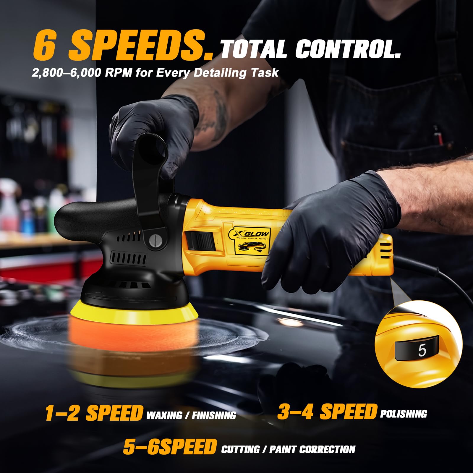 X'GLOW Car Polisher - 5" Random Orbital Buffer -3