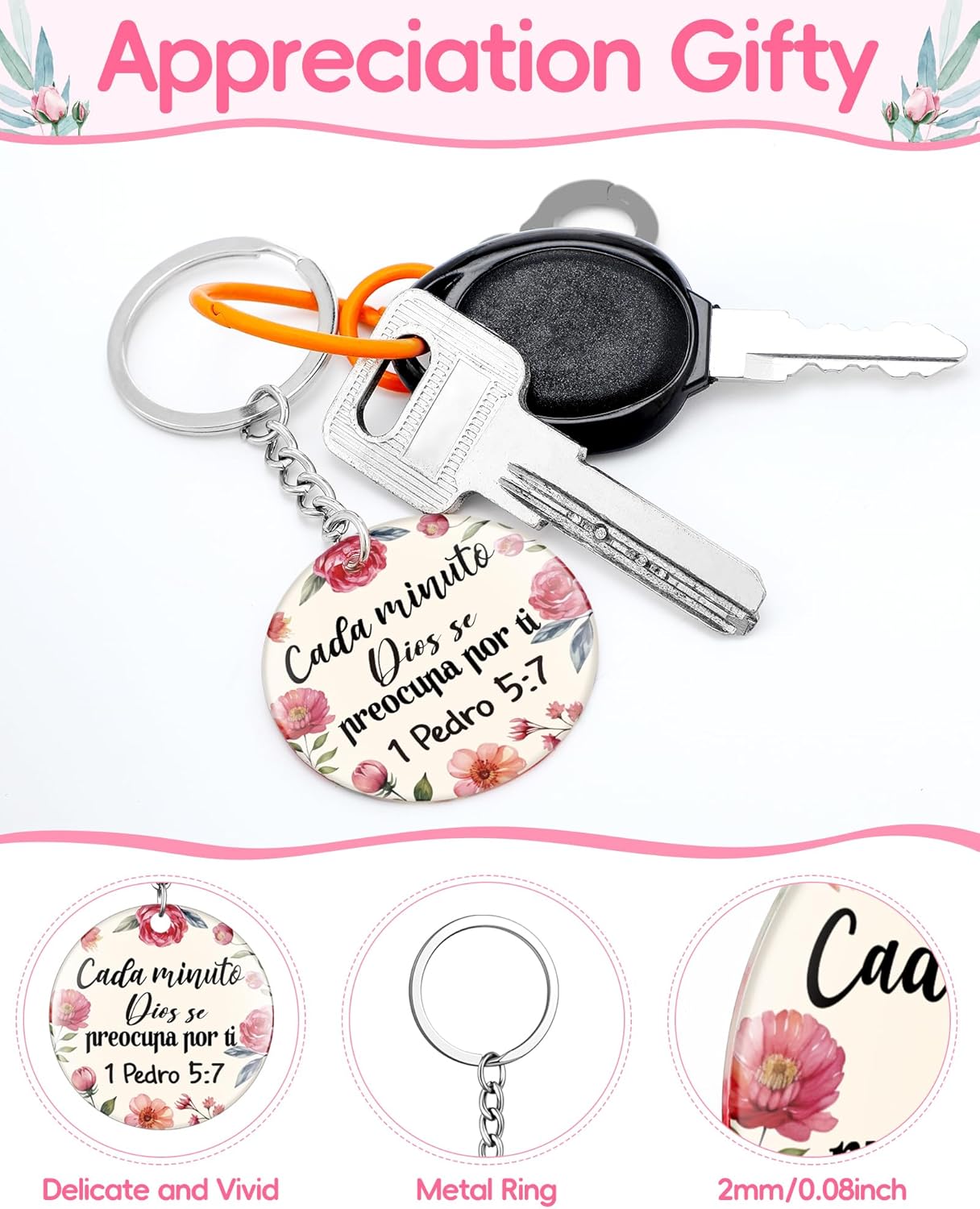 Sureio 48 Pcs Spanish Christian Keychain Gifts Bible Verse Inspirational Keychain Bulk Religious Party Gifts for Women Men - Image 3