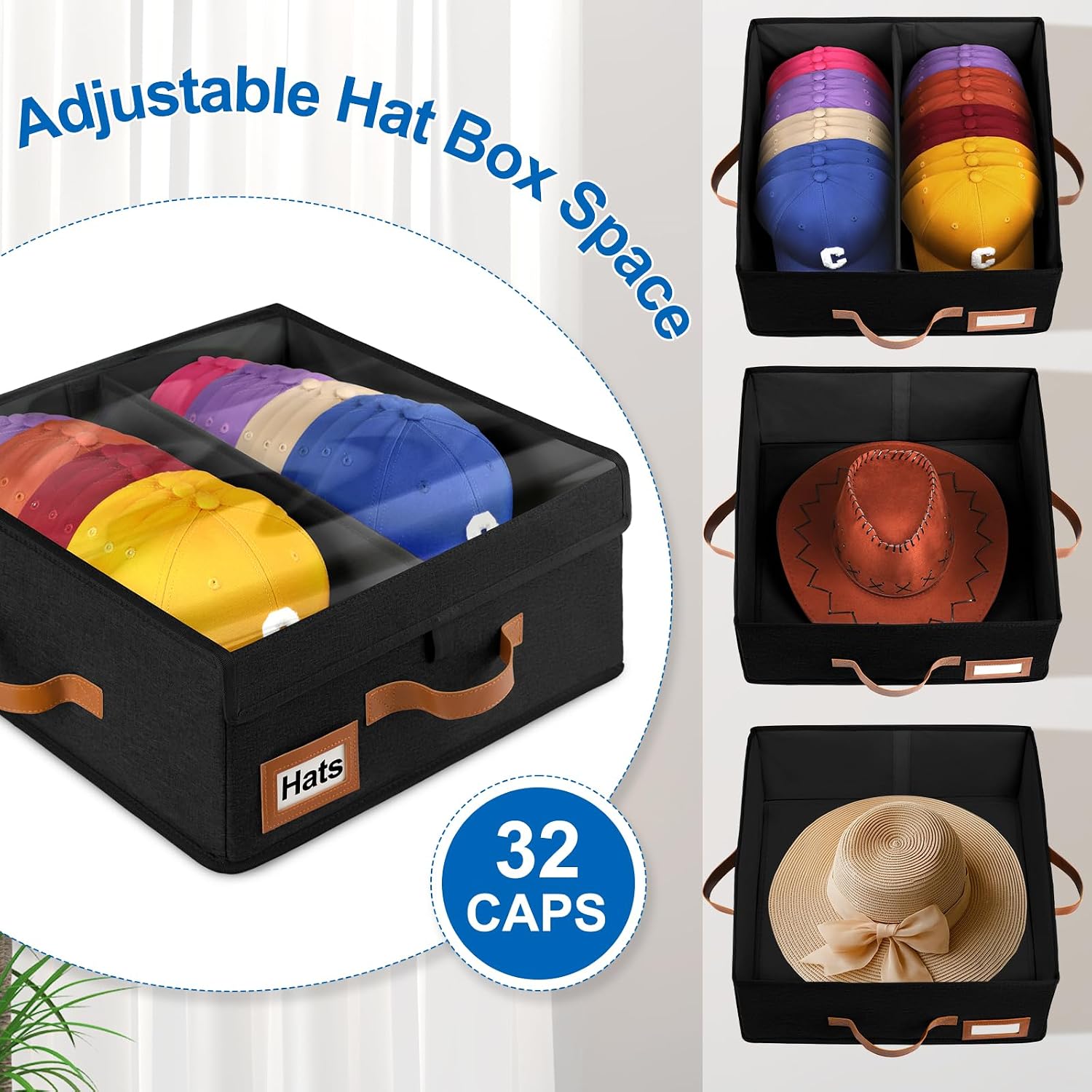 Dofilachy Stackable Hat Storage for Baseball Caps, Hat Organizer for Closet with Clear Window Lid, Foldable Dustproof Hats Storage Box for Men & Women，Holds Up to 28-32 Caps(Black 2PC) image 3