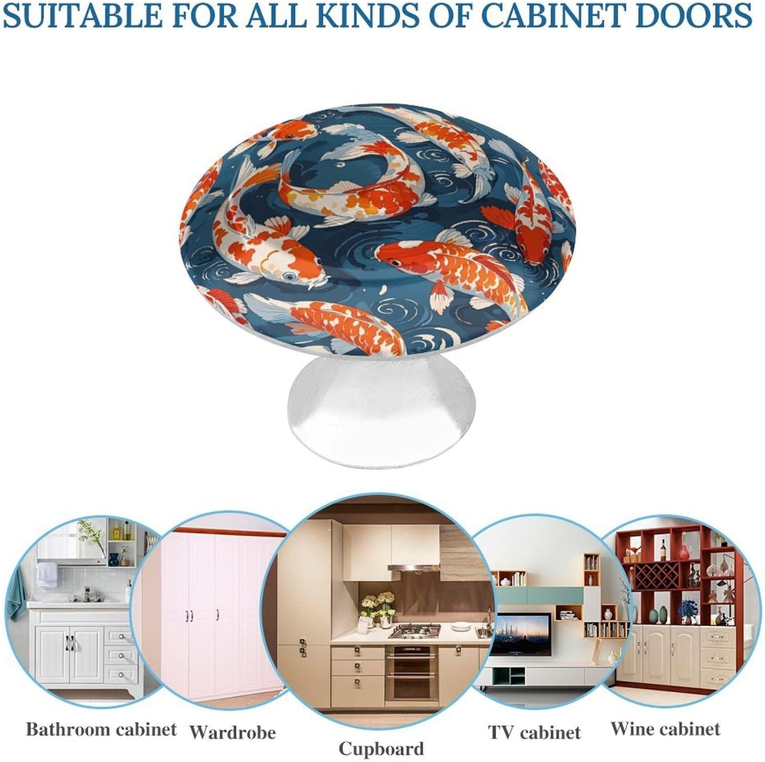 Many Fish Round Cabinet Knobs for Home, Smooth Drawer Pulls image 3