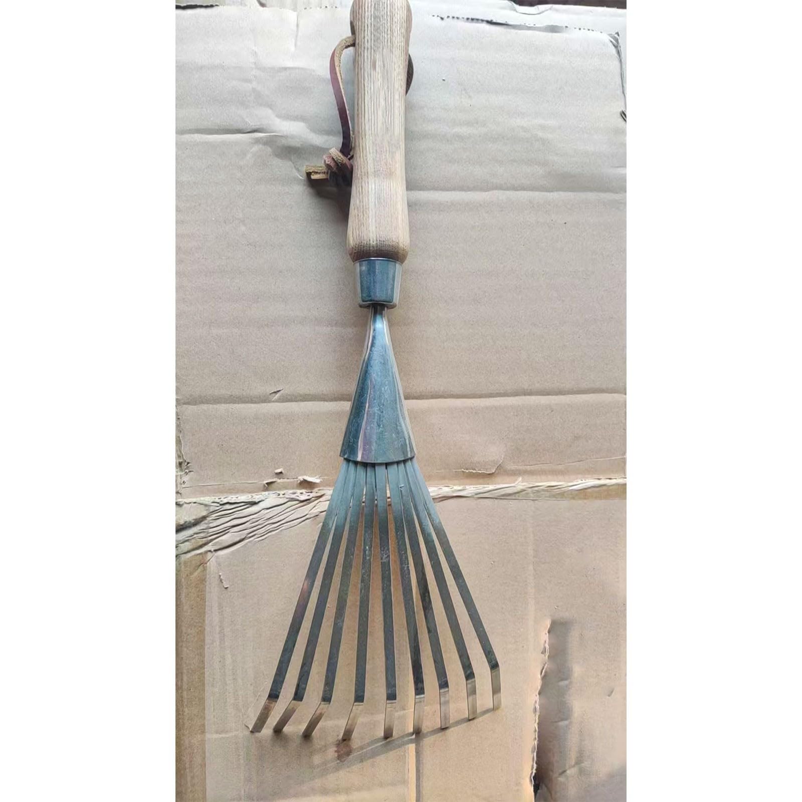 Grabie ogrodowe ze stali nierdzewnej mini 38 cm narzędzie do krzewów i liści do trawy trawnika i ogrodnictwa, profesjonalny ręczny sprzęt ogrodniczy