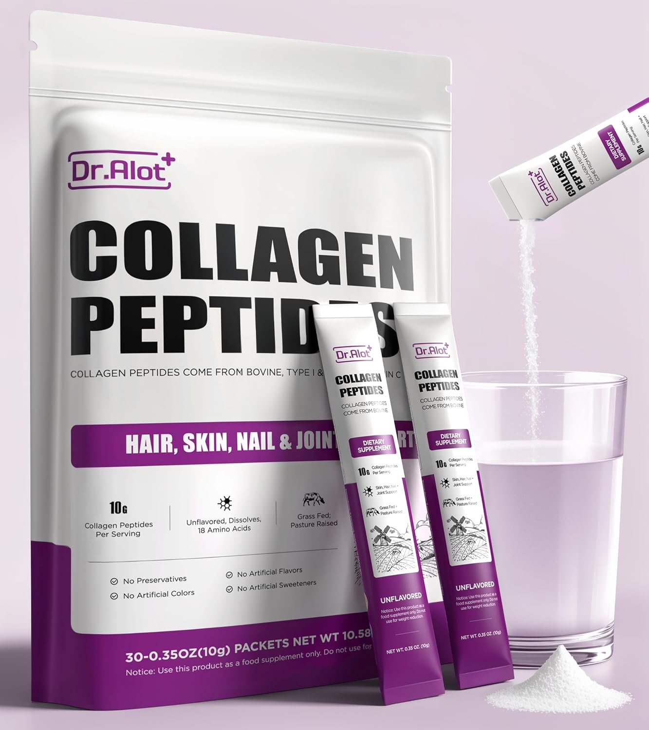 2X Boost Collagen Peptides Powder for Skin Hair Nail Joints Health, Ultra High Absorption Collagen Powder with Hydrolyzed Type 1 & 3 + VC, Unflavored Collagen Supplements for Women & Men, 30 Servings