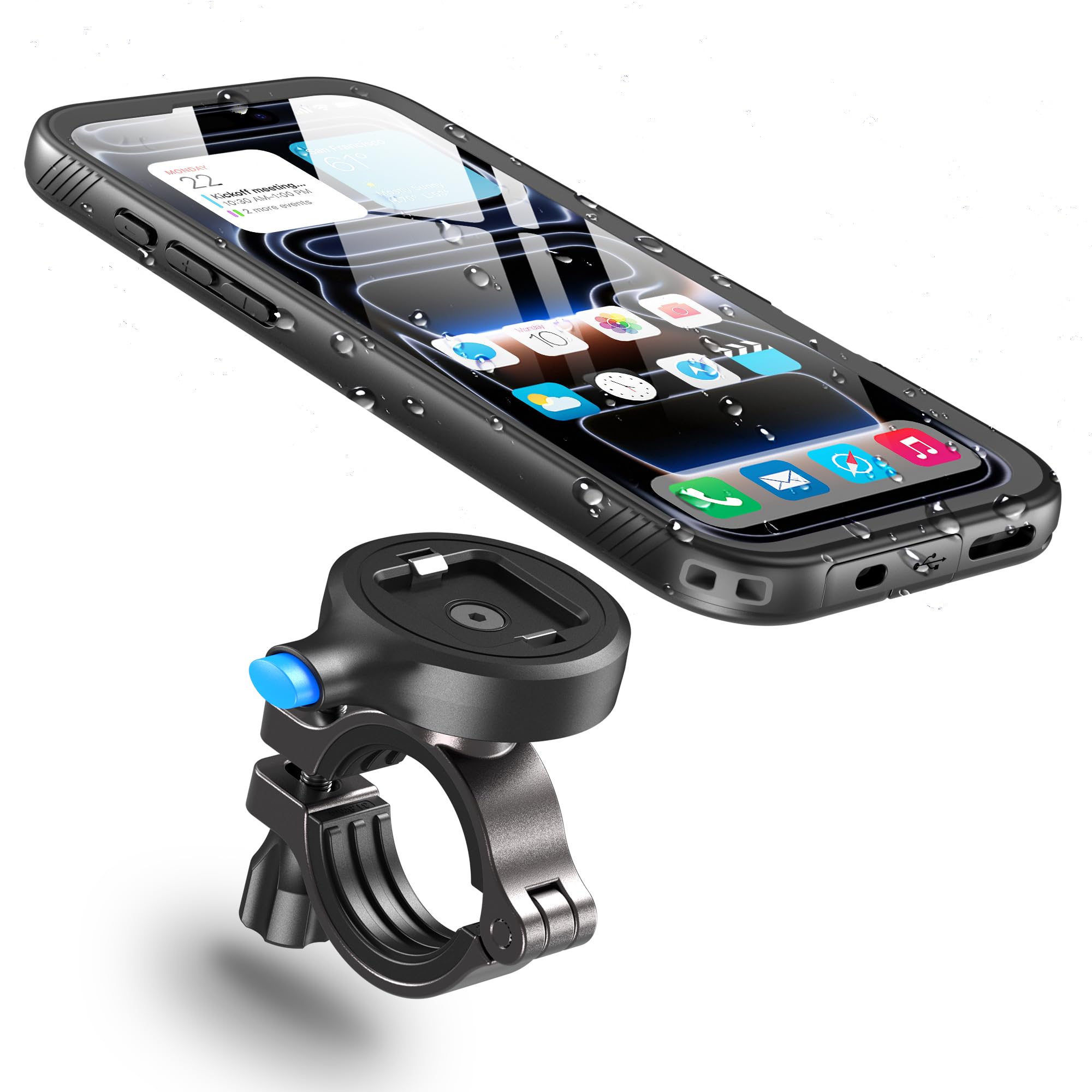 Cozycase Support Téléphone Velo Moto pour iPhone 17 Pro Etanche IP68 Antichoc - Metal Suport Vélo Route VTT Scooter Trotinette Guidon Bicyclette Sportive avec Écran Tactile Pluie Bike Holder