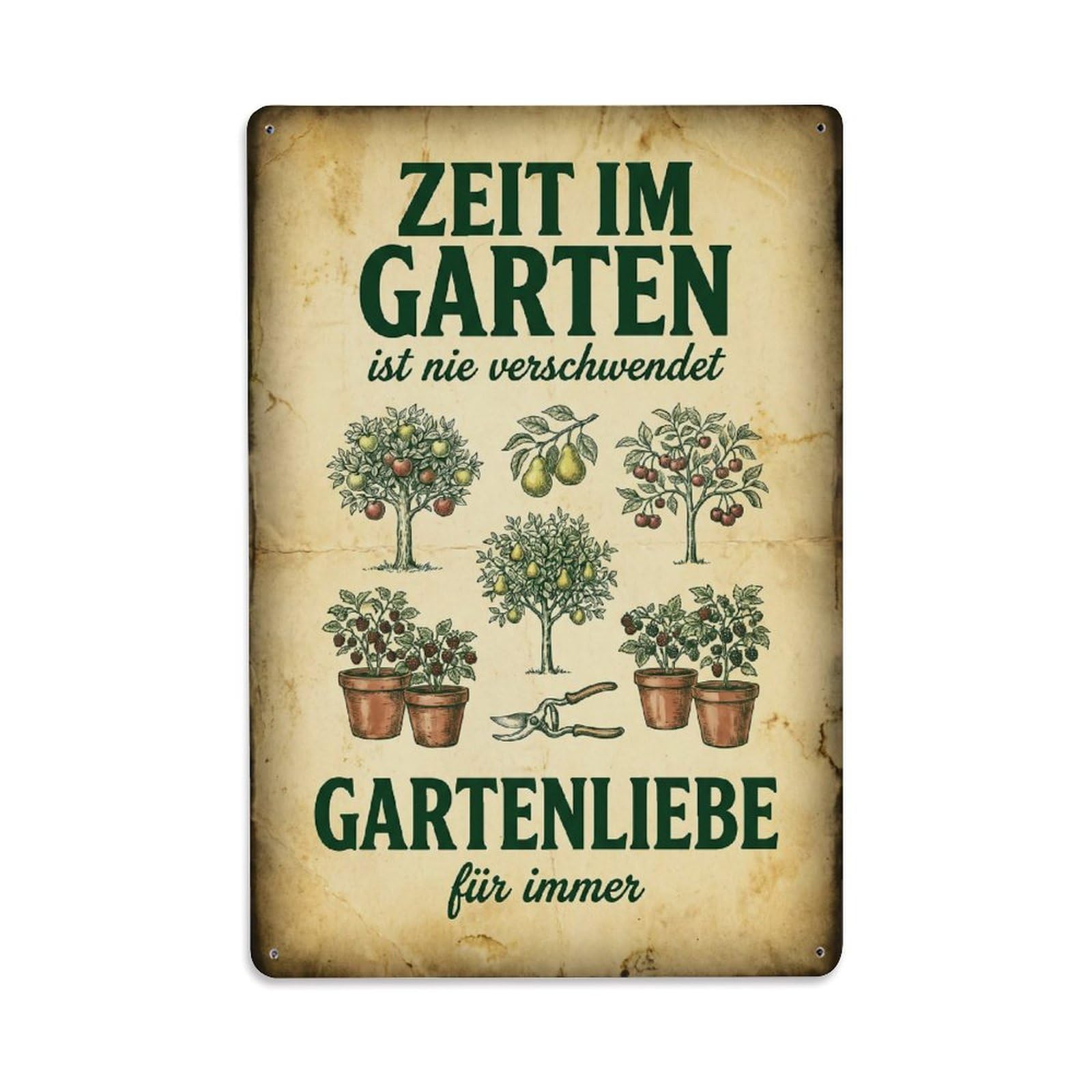 Vintage Funny Garden Time Never Wasted Rustic Gate Orchard Metal Tin Sign