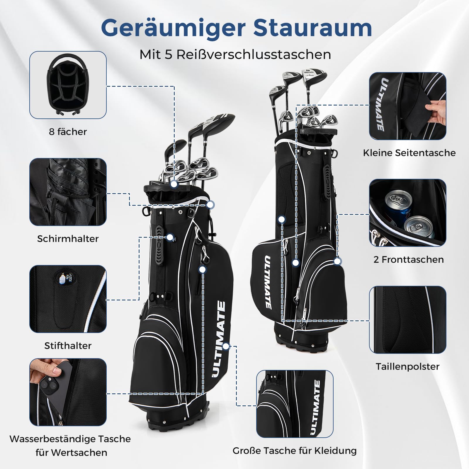 COSTWAY Golfschläger Set Herren, 9 teiliges Golfset linkshändig mit Golftasche & Regenhaube, Golfschlägersätze mit Putter, Driver & Fairway & Hybrid & Eisen, Komplettes Golf Set