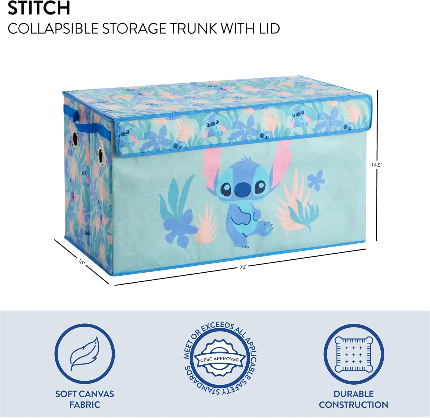 Disney Stitch Collapsible Storage Trunk – Durable Organizer with Soft Lid – 28.5'' x 14.5'' x 16'' – Toy Chest & Storage Bin for Kids Bedroom, Playroom, or Nursery - Image 2