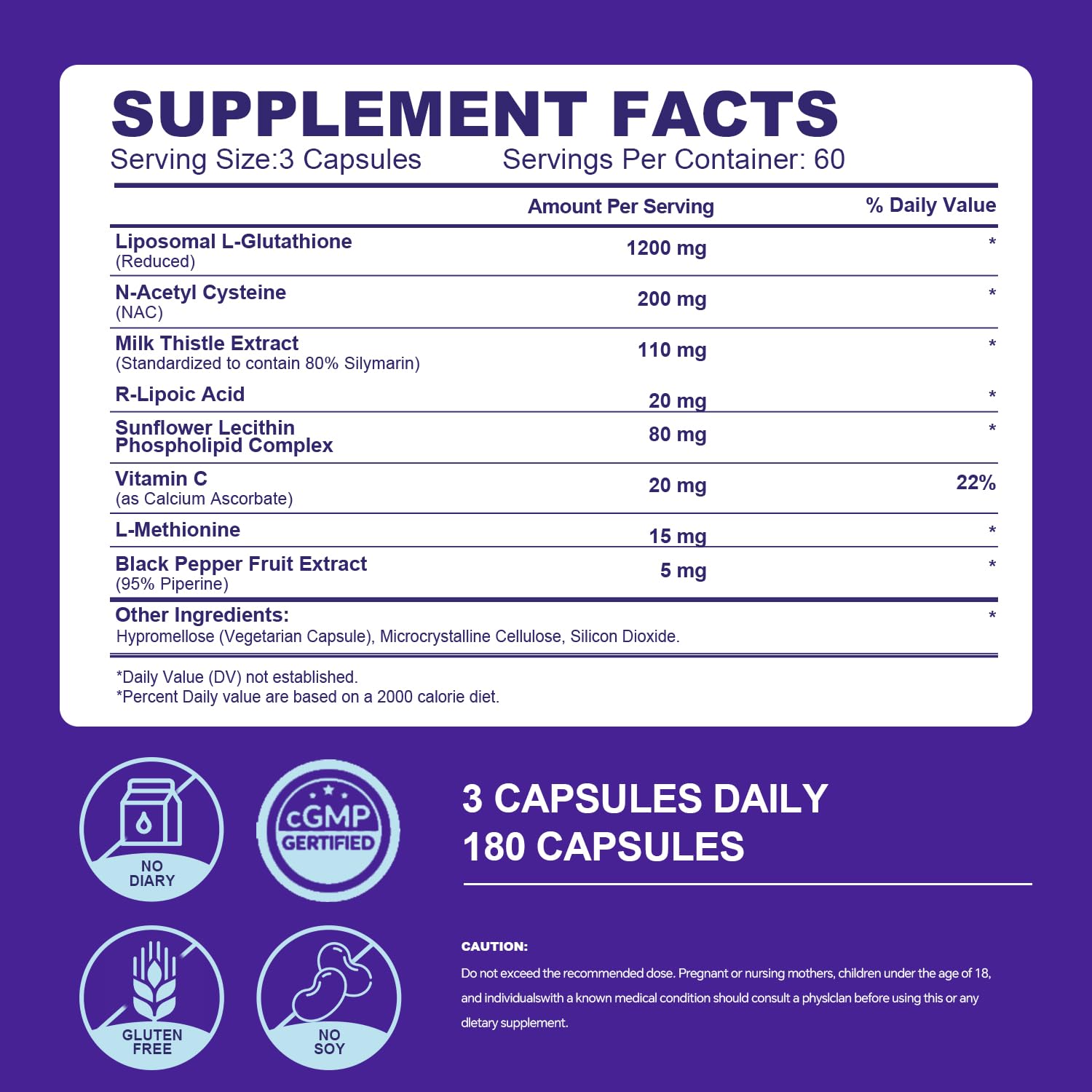 Liposomal Glutathione Supplement 1200mg Plus - with NAC, Milk Thistle, R-Lipoic Acid & Vitamin C, Built-in Regeneration System for Liver, Skin & Cellular Health, Non-GMO, 180 Capsules — Amazon image 6