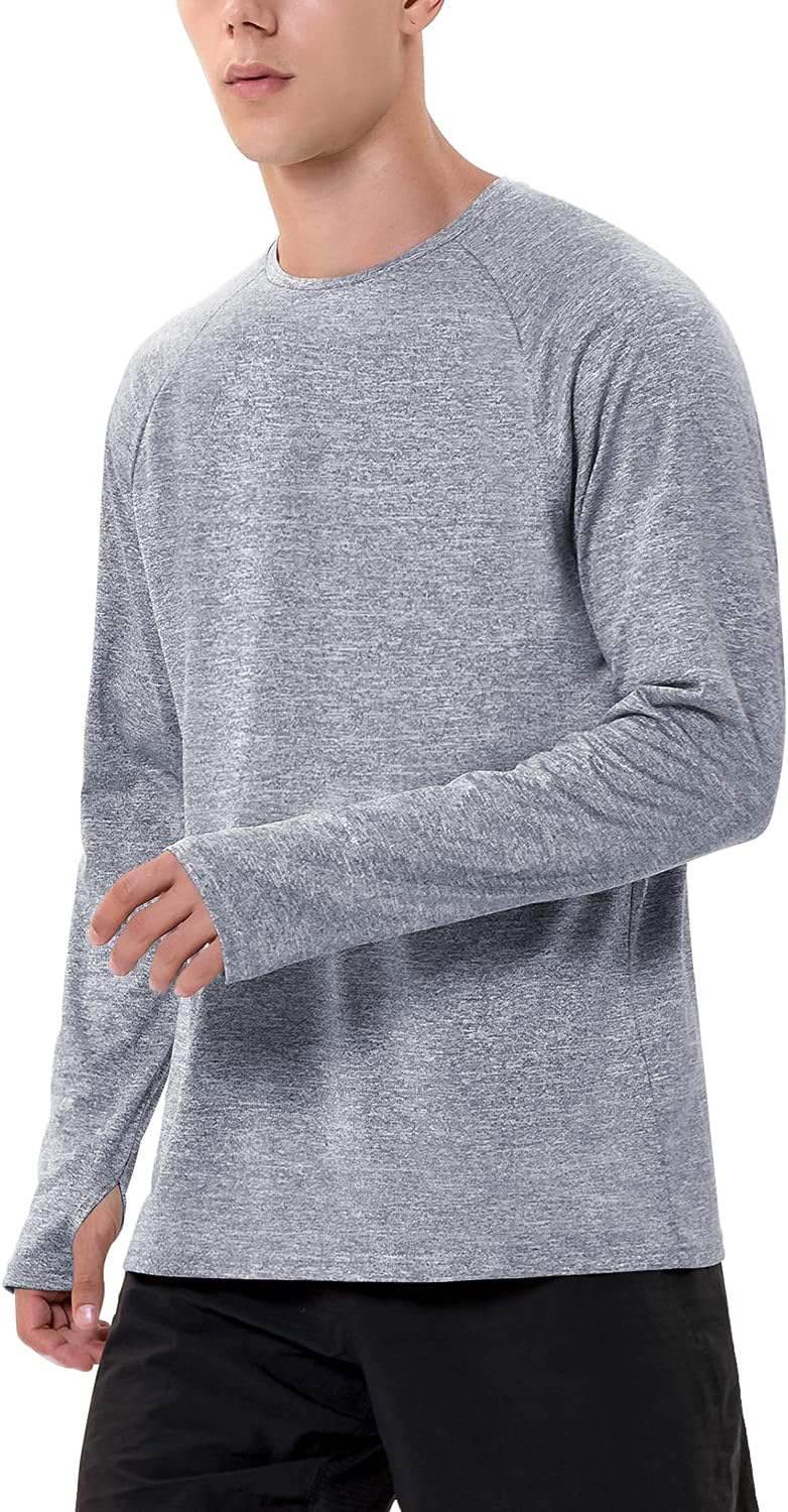 ZengjoLong Sleeve Running Top Men Quicky Dry Gym Sports Training T Shirts with Thumb Holes Lightweight UV Protection