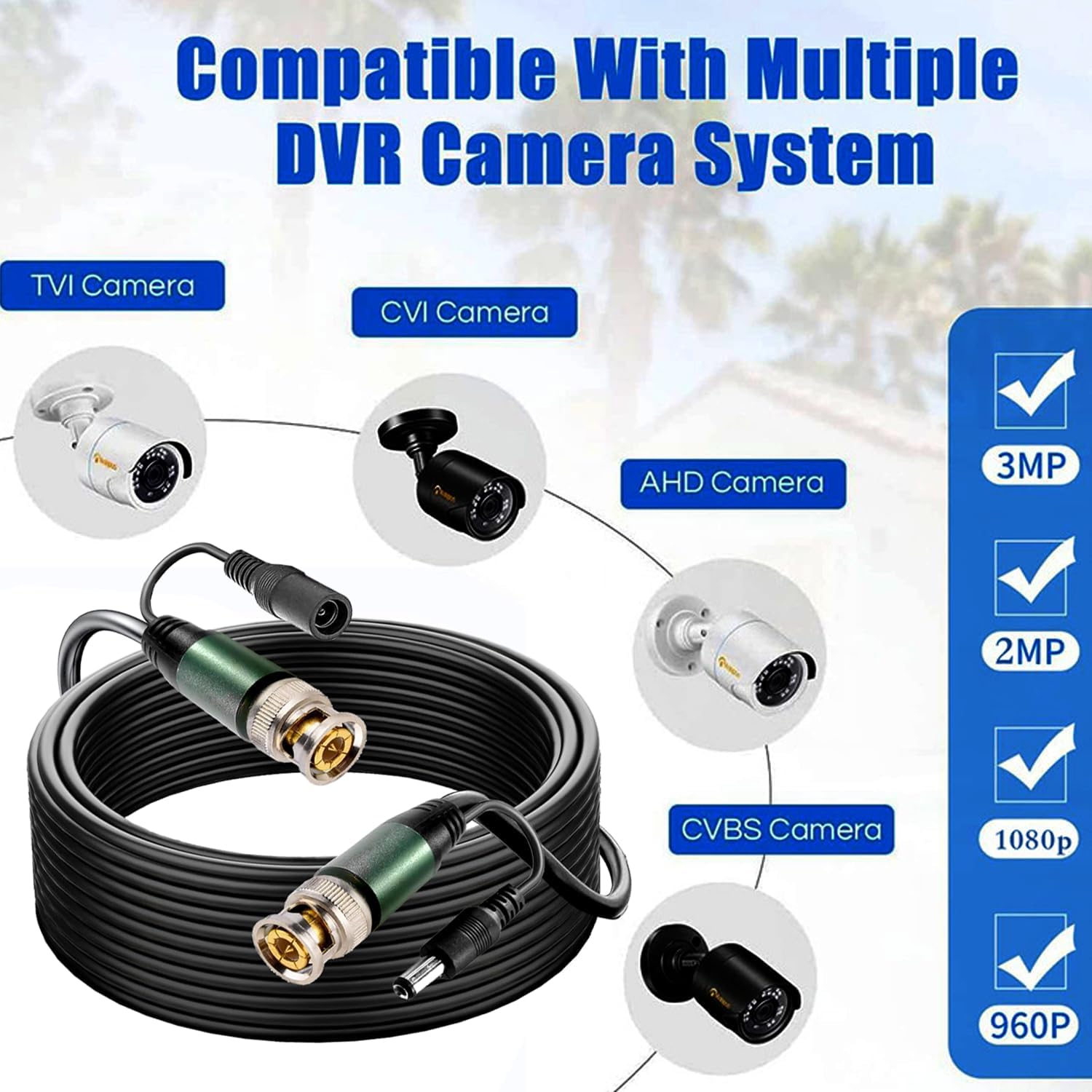 4 Pack 200ft bnc Video Power Cable, All-in-One Siamese Video and Power Security Camera CableSecurity Camera Cable Wire Cord for CCTV dvr Surveillance System