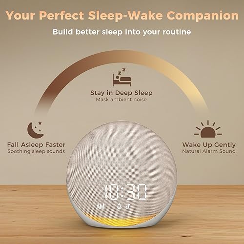 Miniatura 5 de Reloj despertador de máquina de sonido para dormitorio 25 sonidos naturales de sueño - Máquina de ruido blanco para adultos, niños y bebés - Alarma