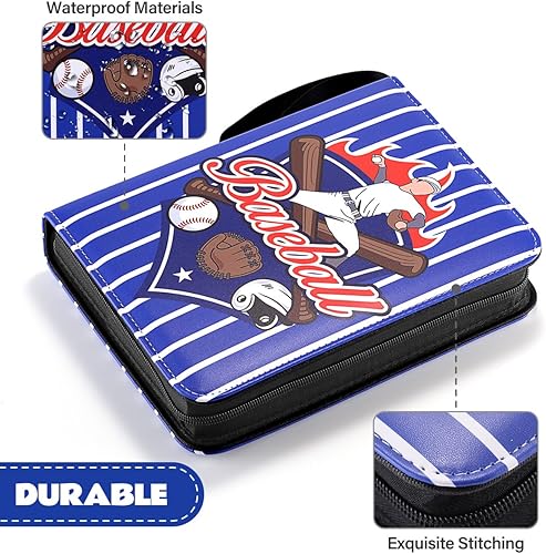 Miniatura 3 de Carpeta para tarjetas de béisbol con cremallera, 4 ranuras, para 400 tarjetas, resistente al agua, protector de álbum de tarjetas de almacenamiento,