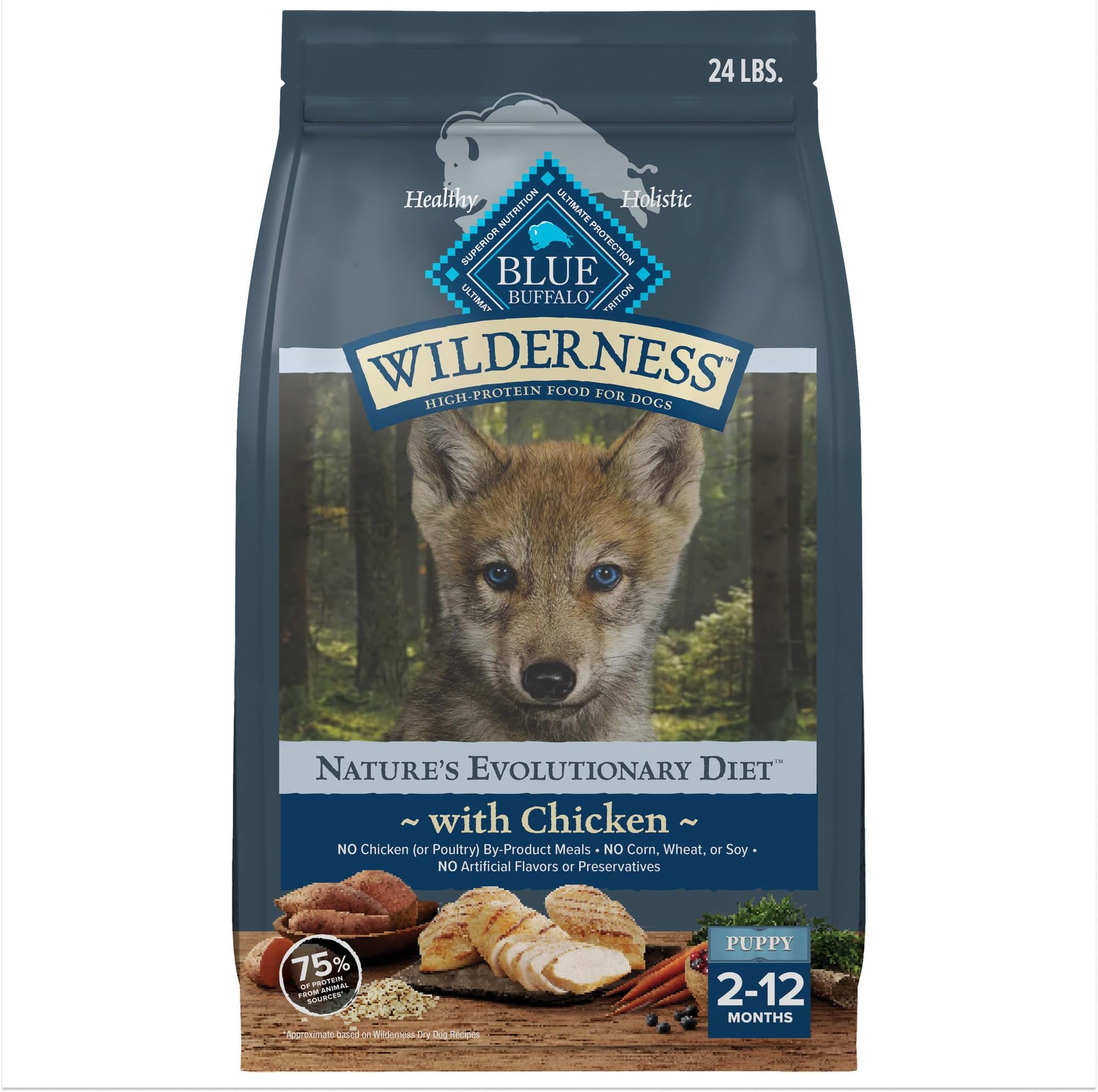 Wilderness High-Protein Natural Dry Food for Puppies, Chicken Recipe, 24-lb. Bag