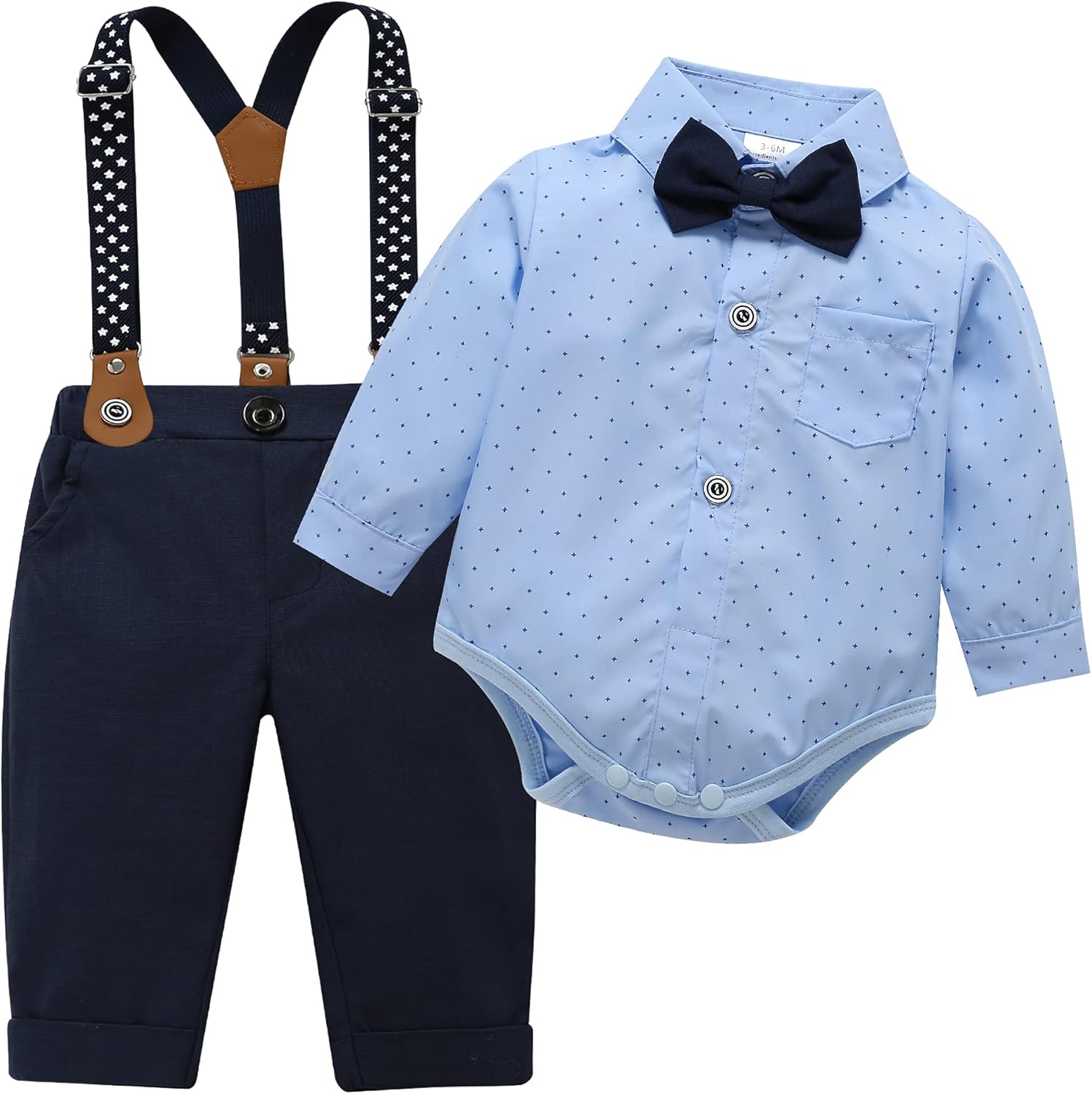 Baby Toddler Boy Formal Gentleman Suits,Dress Short Shirt With Bowtie+Suspender Pants Dressy Outfit