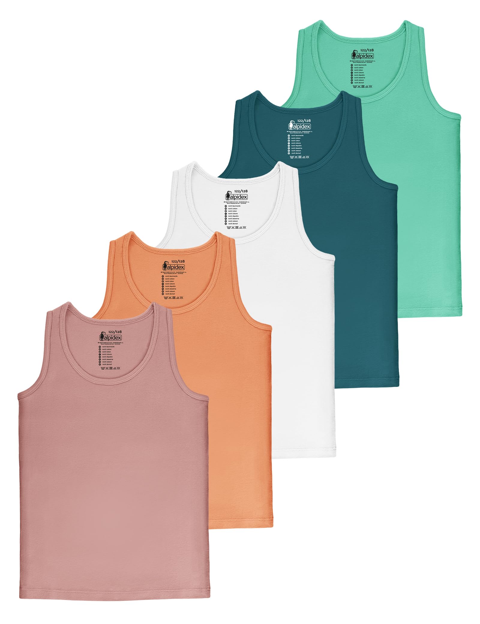 ALPIDEX 5 Pack Girls Undershirt 100% Cotton Sleeveless T-Shirt Singlet Undershirts Classic Vests Tank Top Children, Size:146-152 (11-12 Years), Colour:Muffin