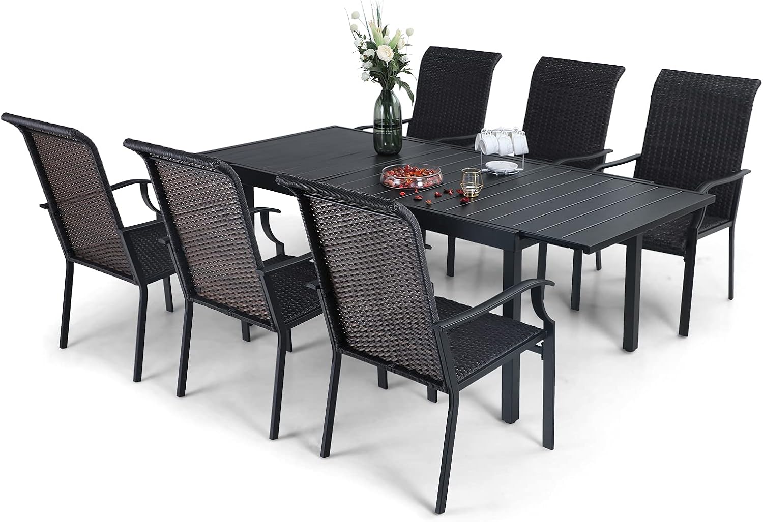 MFSTUDIO 7PCS Patio Dining Set Black Outdoor Furniture Set