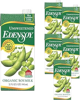 Eden Edensoy Unsweetened Organic Soymilk: Non-GMO, 12g Protein, Shelf-Stable Vegan Non-Dairy Milk, 32oz 6-Pack