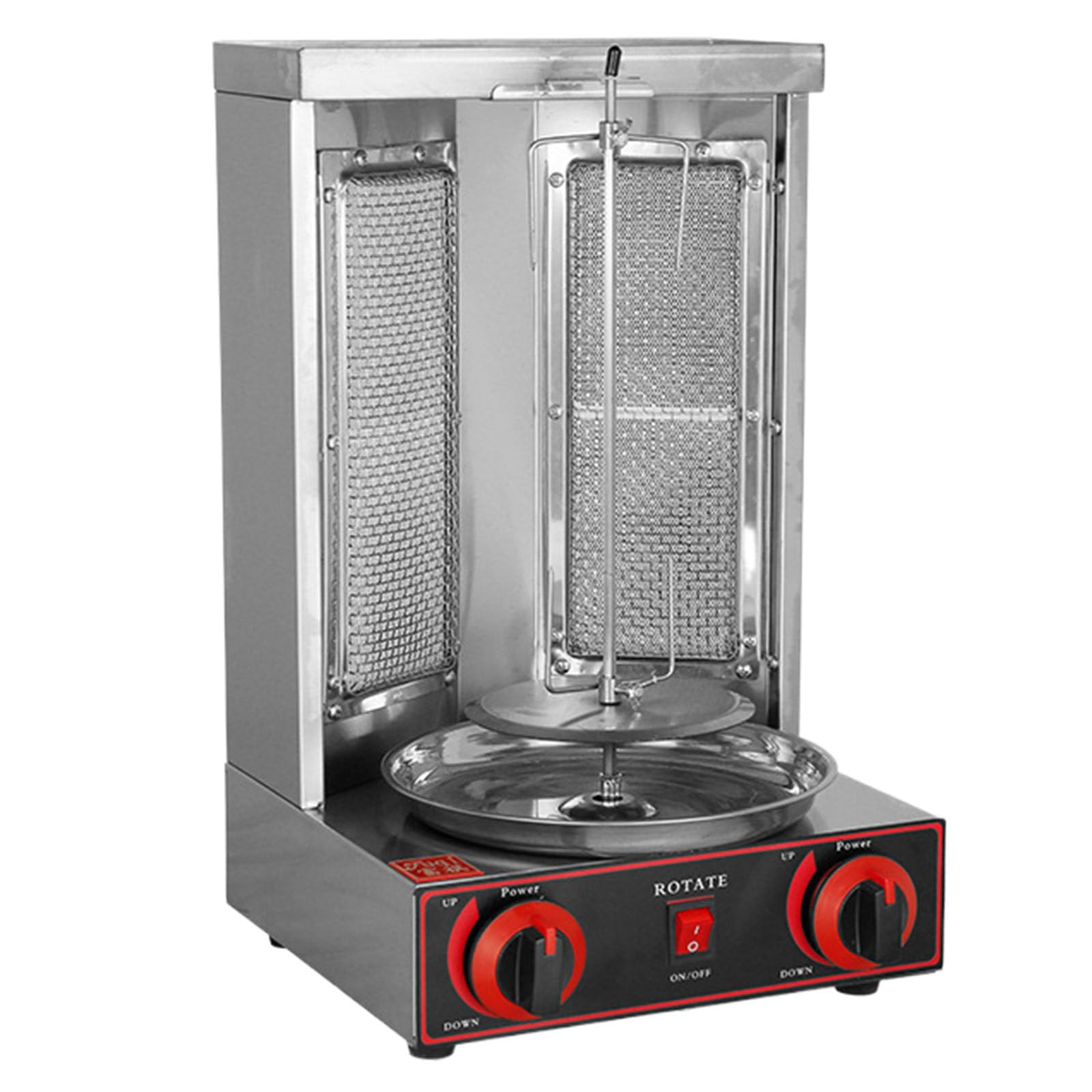 Parrilla de Horno Asador Vertical, Máquina de Parrilla, Máquina de Kebab Doner a Gas, Máquina de Parrilla Giroscópica, Caldera Vertical con 2 o 3 Quemadores, para Carne, Pollo,Dual