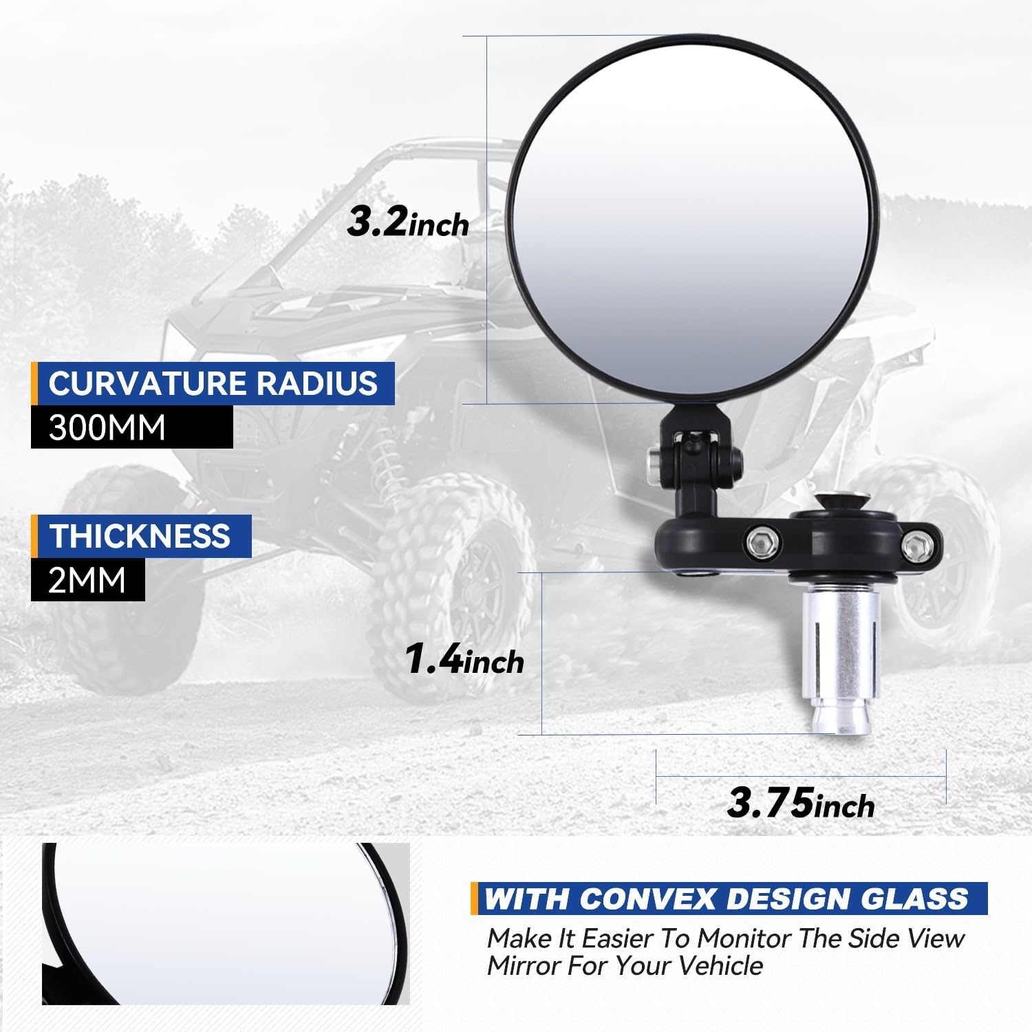 Auto Dynasty 3" Round 7/8" Motocycle Bar End Side Mirrors Round Cafe Racer Style Convex Rear View Foldable Universal for Honda, Scooter, Suzuki, Yamaha, Kawasaki, Victory Harley Ducati and More