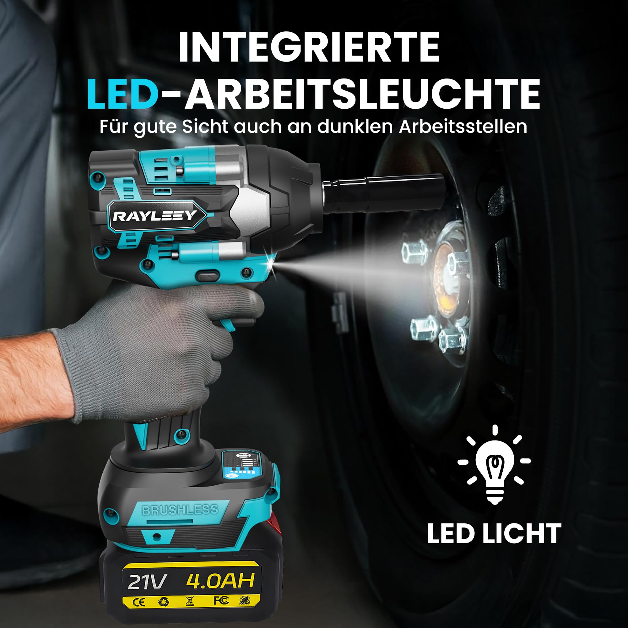 Akku-Schlagschrauber für Makita 18V, 1000 N.m(740 Ft-lbs),1/2 Zoll Bürstenloser Elektro-Schlagschrauber mit 3300 U/min, 2x 4.0Ah Akku & Ladegerät, 6 Steckschlüsselsatz für Autoreifen, Gerüstbau,DIY