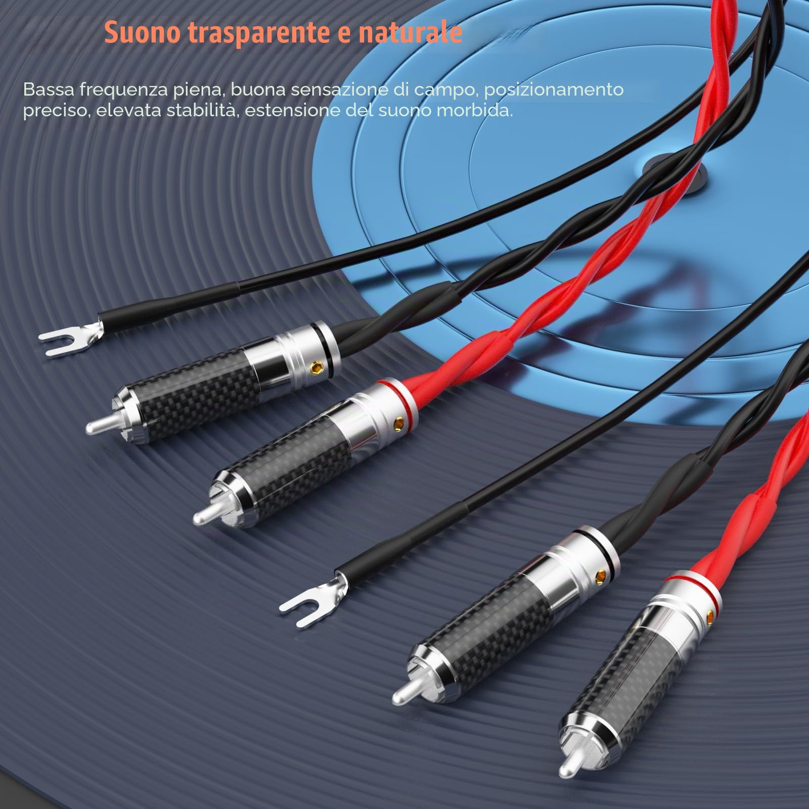 Monosaudio TA205R - Cavo audio 1,5 m, placcato argento OFC, 4 connettori placcati in argento, con doppia schermatura 98% + messa a terra, HiFi per giradischi/amplificatori