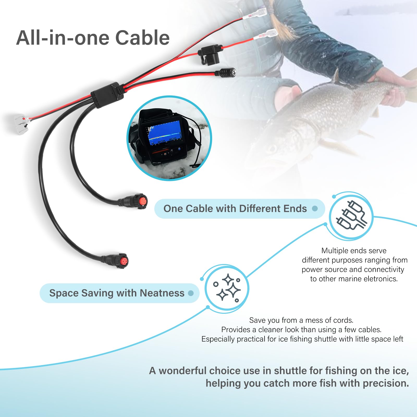 010-12676-40 Parte di ricambio per Garmin All-in-One Cavo di alimentazione per utilizzato con Summit Ice Fishing Shuttle Compatibile con Panoptix LiveScope System Panoptix PS22 trasduttore ECHOMAP