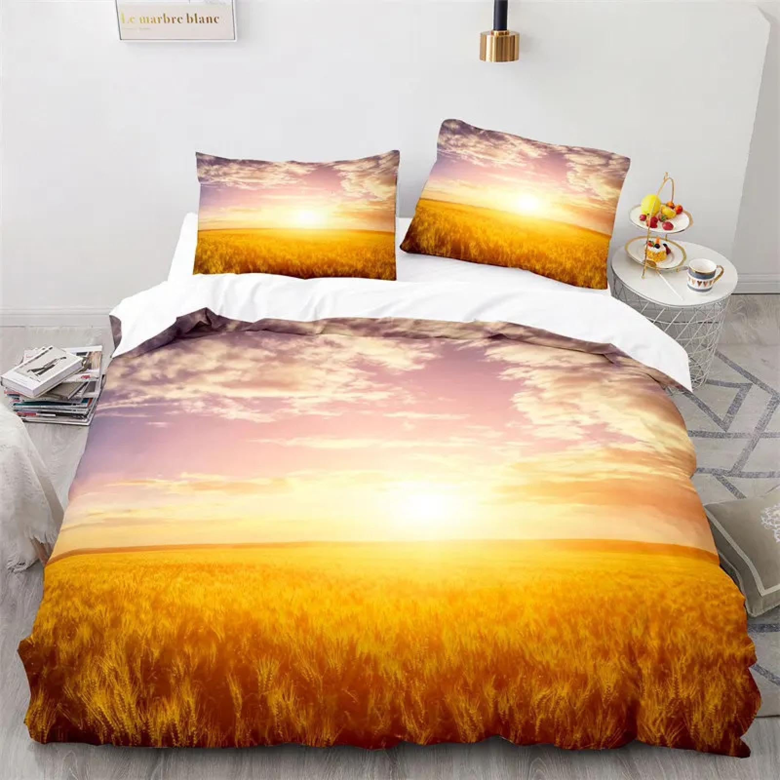 Housse de couette microfibre jaune pour lit complet adulte et décoration de chambre