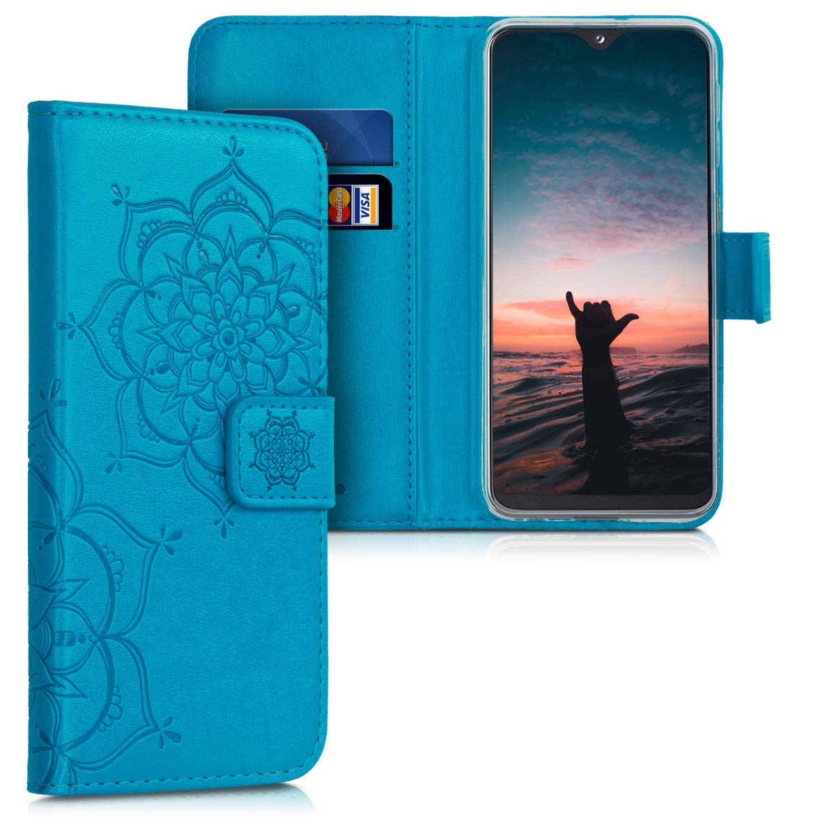 kwmobile Wallet Case for Samsung Galaxy A20e PU Leather Protective Flip  Cover with Card Slots and Stand Flower Twins Dark Blue