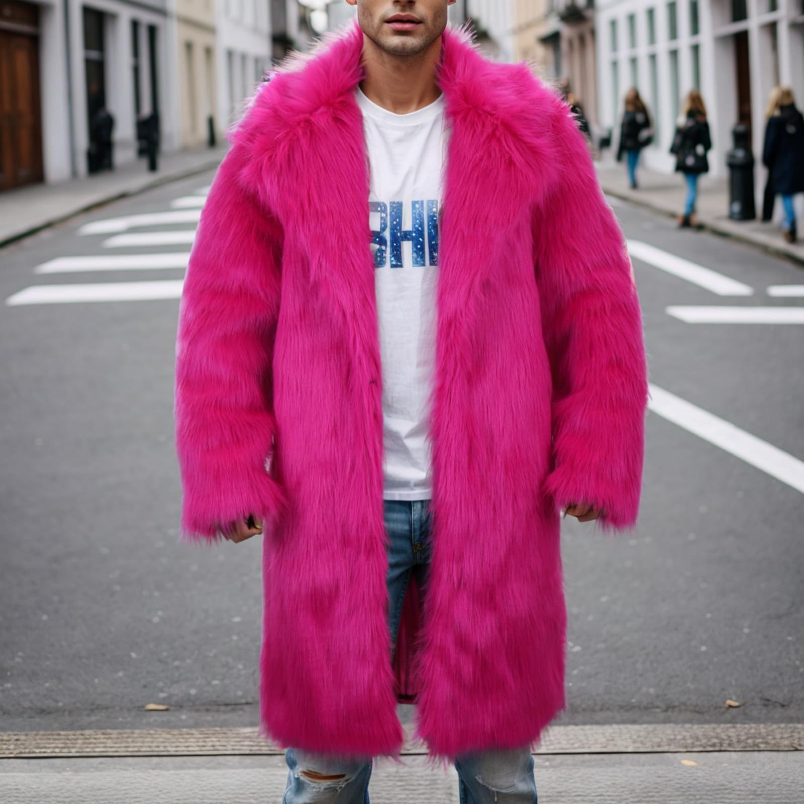 Generisch Cappotto invernale da uomo alla moda in lana calda con elegante colletto in pelliccia sintetica per attività all'aperto con design leopardato alla moda