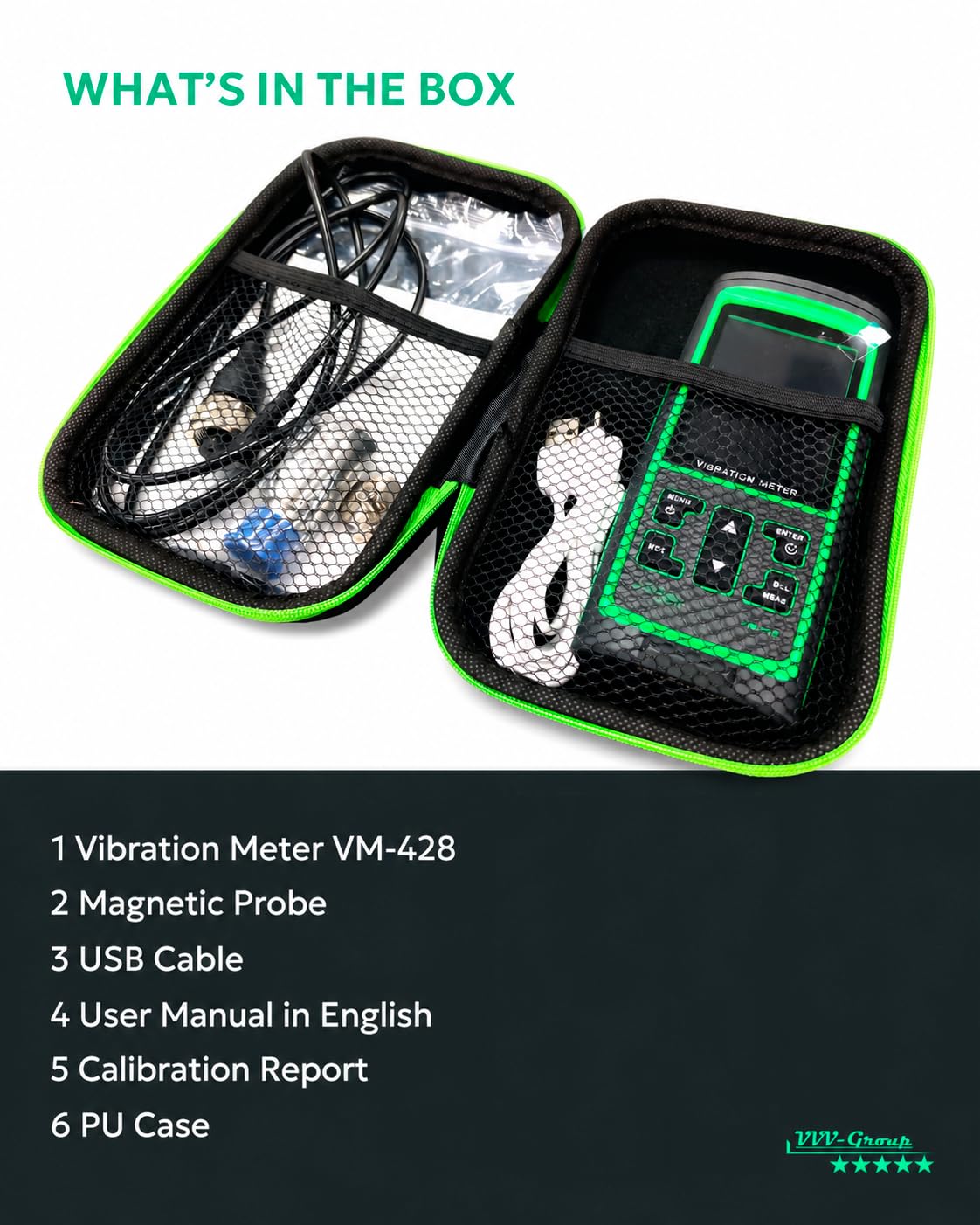 Industrial Vibration Meter – VM-428 Analyzer with External Sensor & PC Software, Acceleration 0.1–300 m/s², Velocity 1–850 mm/s, Displacement 1–3300 µm, 30Hz–14kHz, ISO Machine Rating — Amazon image 9