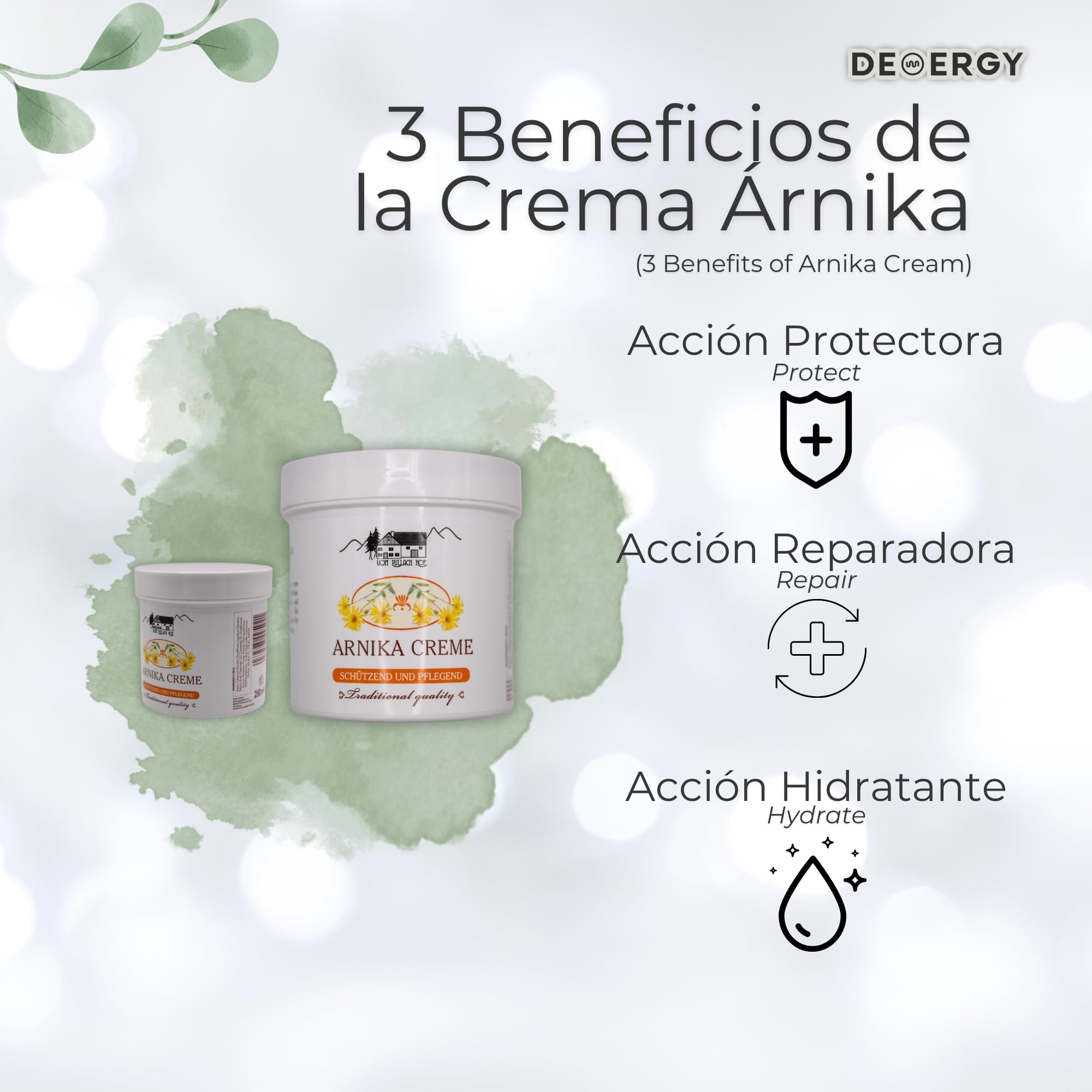 DEMERGY® Sin Dolor Crema Arnica Antiinflamatoria Nueva Formula, Producto Aleman | Elimina Dolor Muscular Articulaciones | Potente Crema Piernas Cansadas y Deportistas Unisex – Todas las edades