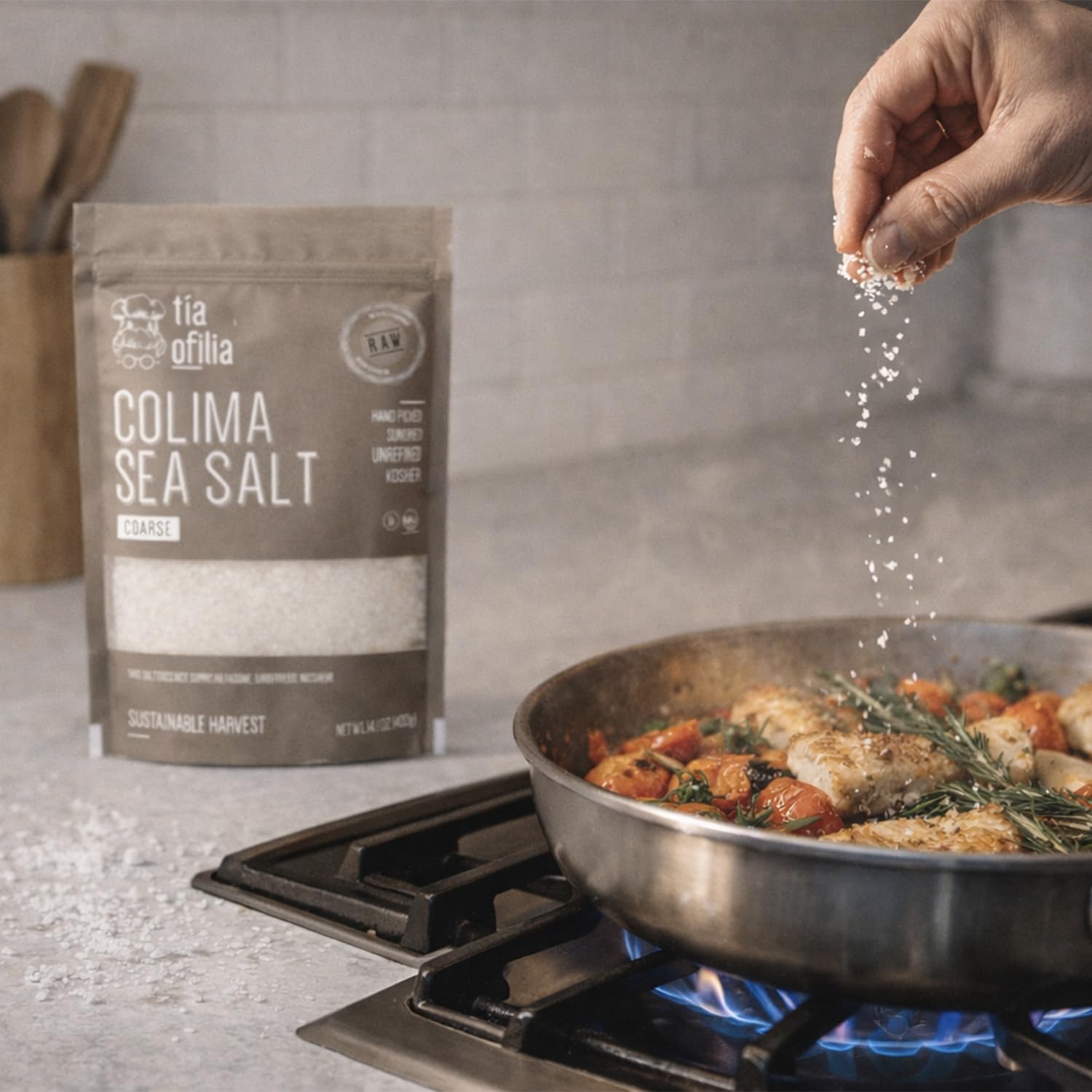 Tia Ofilia | Colima Sea Salt, Coarse | Hand harvested | Unrefined | Sundried | Trace Elements | Microplastic-free tested | Sustainable | 3 packs of 14 oz each