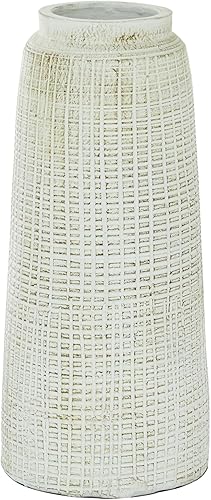 Miniatura 4 de Jarrón de terracota costero Deco 79, 8 pulgadas de largo x 8 pulgadas de ancho x 17 pulgadas de alto, color blanco