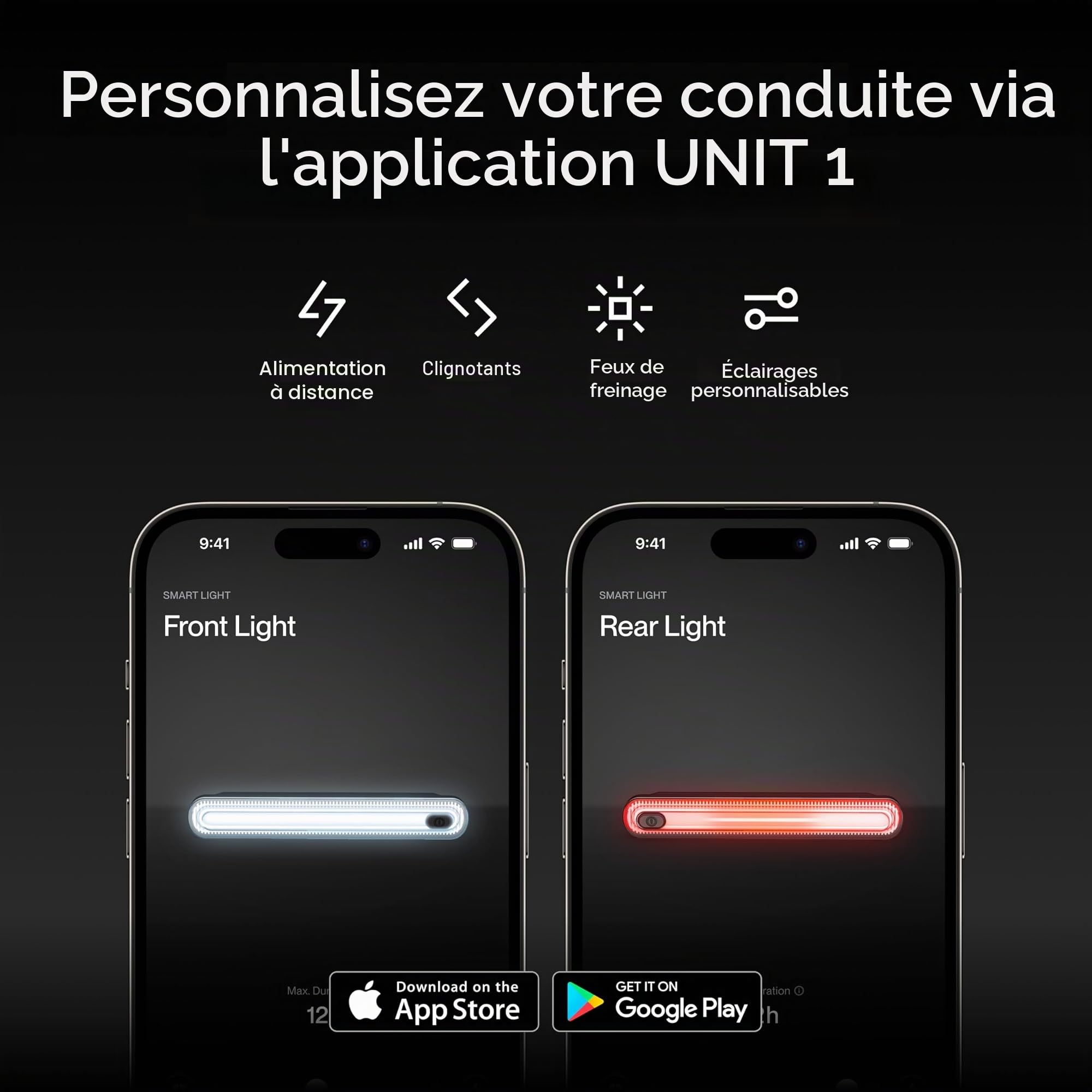 UNIT 1 Smart Light Pro Dual Feux Vélo avec Étui de Charge | Feux avant & arrière, synchronisés pour clignotants & feu stop