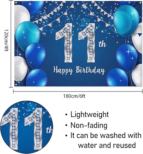 Miniatura 2 de HAMIGAR Cartel de feliz cumpleaños número 11 de 6 x 4 pies, decoración de cumpleaños de 11 años, suministros de fiesta para niñas y niños, color