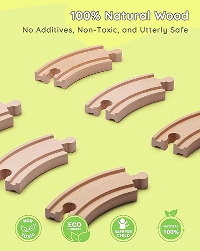 Miniatura 4 de SainSmart Jr. Juego de tren de madera para niños pequeños, 41 piezas de pista de tren de madera con grúa para Brio, Thomas, Melissa y Doug, tren de