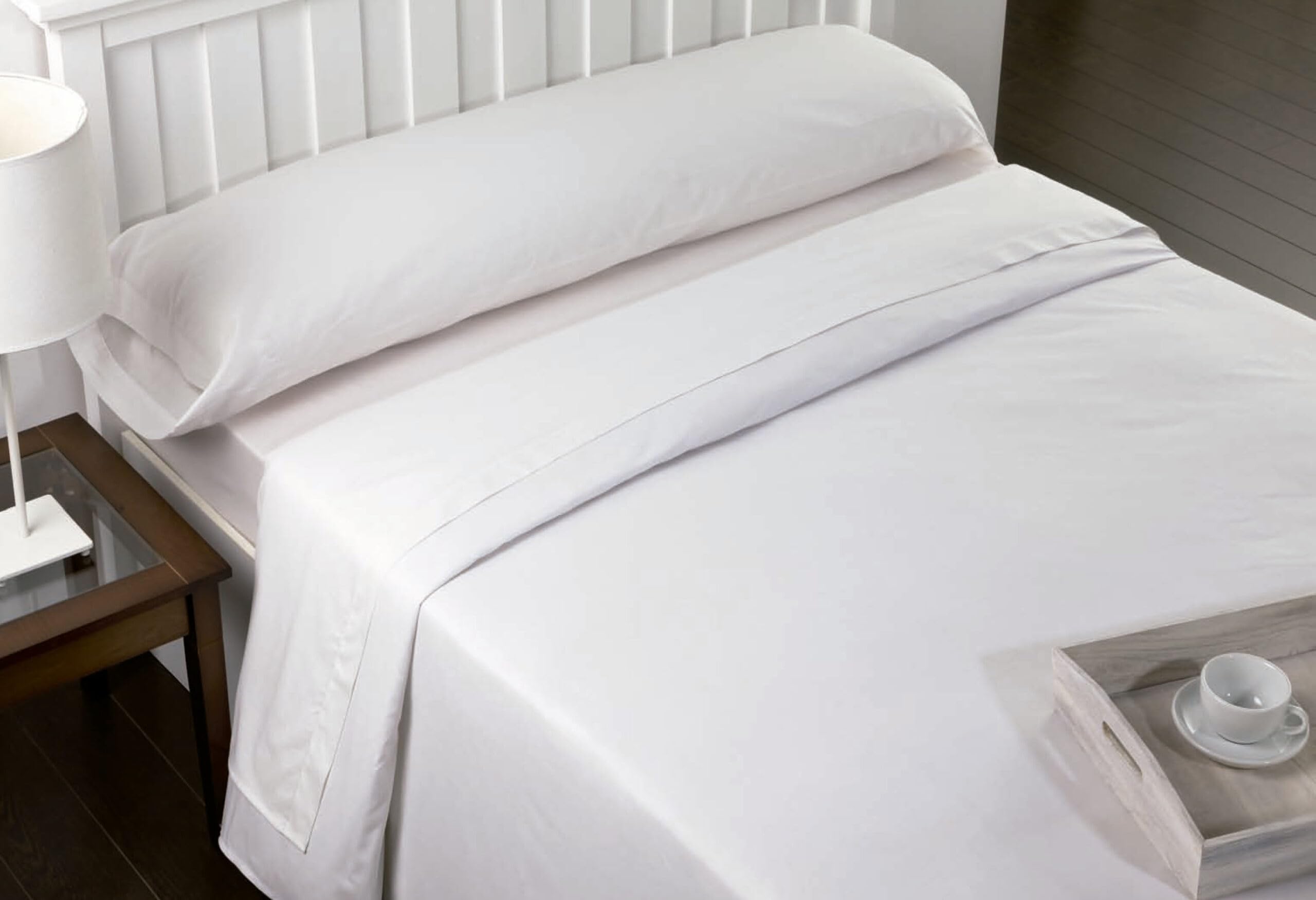 Sábanas de Hostelería | Juego de Sabanas | Ropa de Cama Fácil Planchado | Color Blanco | Disponible en Medidas, Encimera, Bajera, Fundas Almohada. (Cama 150, 100% Algodón)