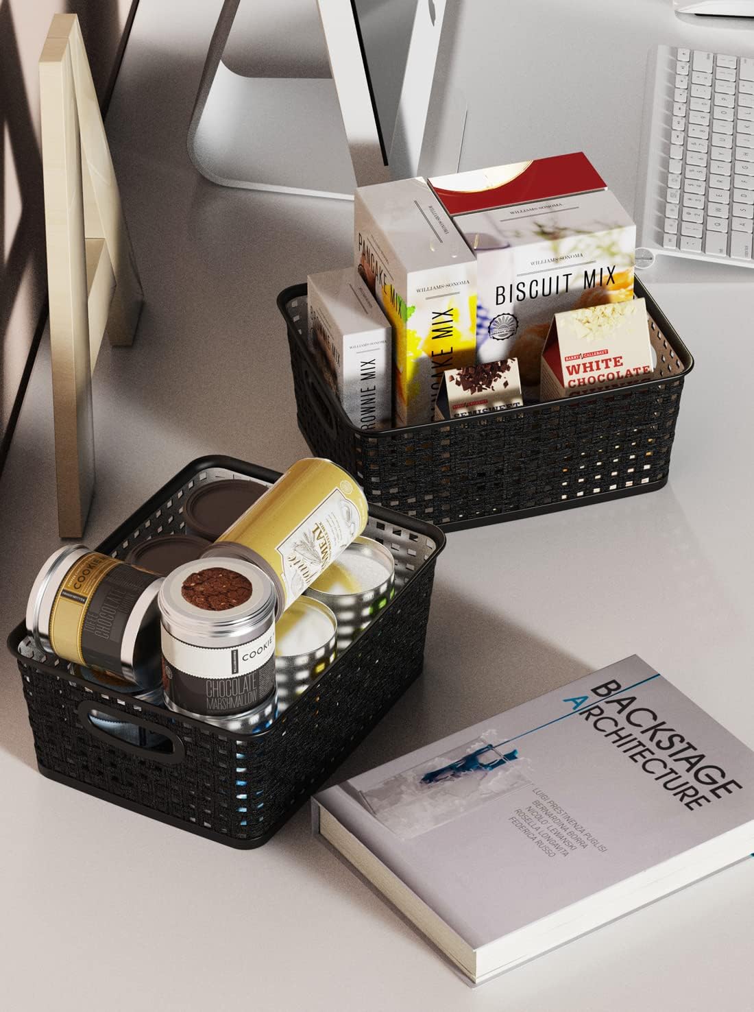 WYT Woven Storage Organizer Basket, 6-Pack Black Plastic Weave Baskets, 10.1 x 7.55 x 4.1 - Image 8