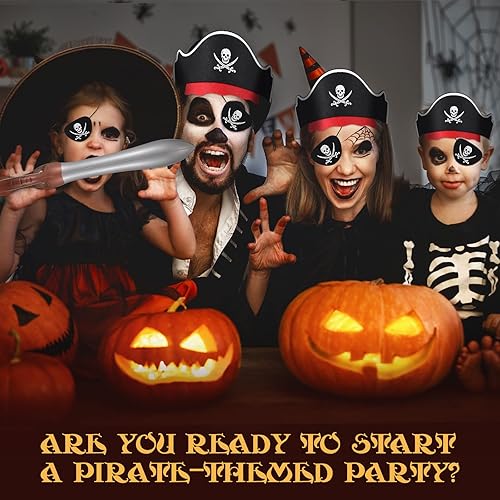 Miniatura 7 de Charniol Juego de fiesta pirata de fieltro, sombreros de pirata, parches para ojos de pirata, espadas inflables, carnaval, suministros de fiesta