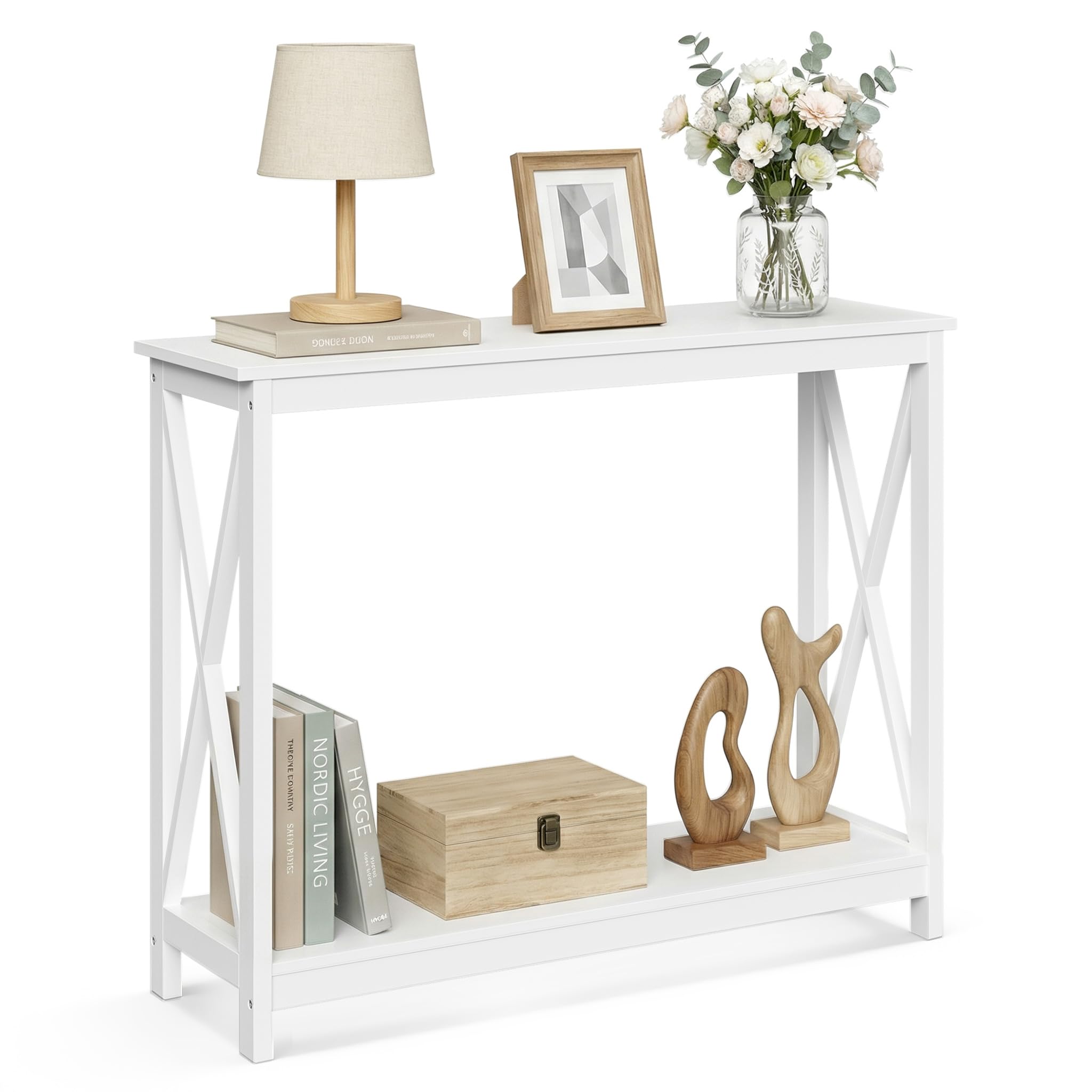 SUPER DEAL Console Table 39.5”, 2-Tier Narrow Sofa Side Table with Storage Shelf, Entrance Table for Hallway/Foyer/Living Room/Corridor/Office, White