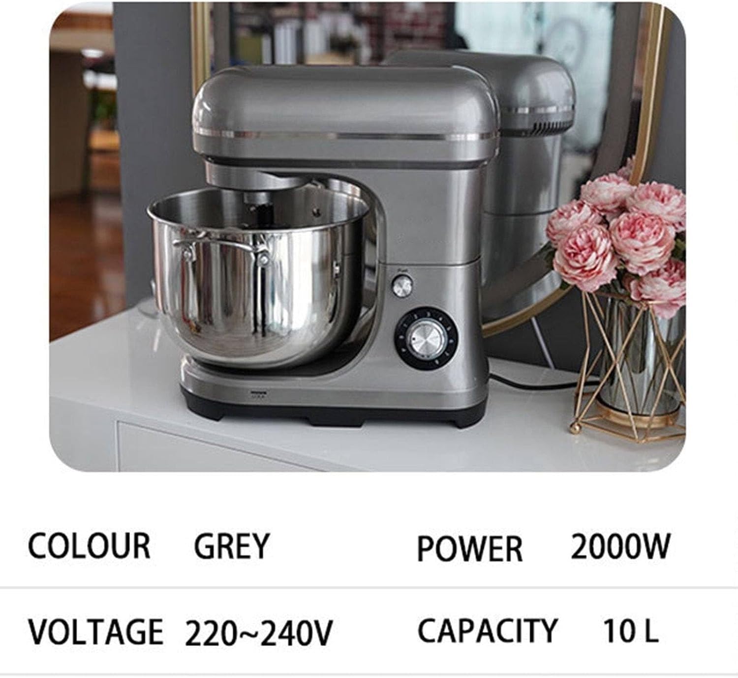 Mikser stojący ze stali nierdzewnej o mocy 2000 W, komercyjny mikser do żywności o pojemności 10 litrów z hakiem do wyrabiania ciasta, wielofunkcyjny blender do pizzy, elektryczny mikser do ciasta do