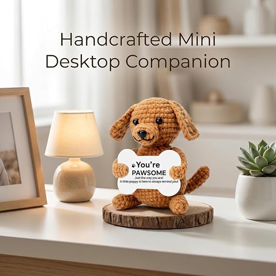 Mini Crochet Dog Plush, Handmade Emotional Support Plush, Positive Cute Funny Gift for Him Her Dog Lovers, Christmas Birthday Stocking Stuffer, Desk Decor