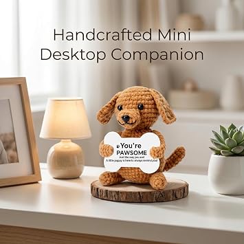 Mini Crochet Dog Plush, Handmade Emotional Support Plush, Positive Cute Funny Gift for Him Her Dog Lovers, Christmas Birthday Stocking Stuffer, Desk Decor