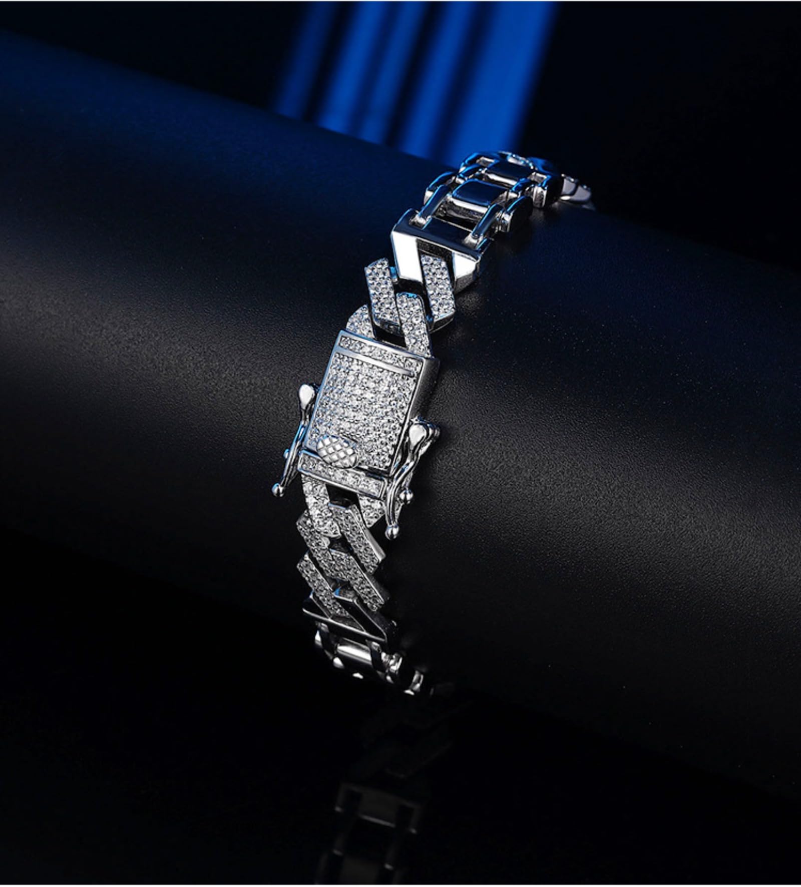 Pulsera de eslabones cubanos para hombre, cadena transparente 5A+ CZ de imitación de diamantes para hombre, plata de ley 925 chapada en oro blanco de 18 quilates, joyería para hombre, 18-20