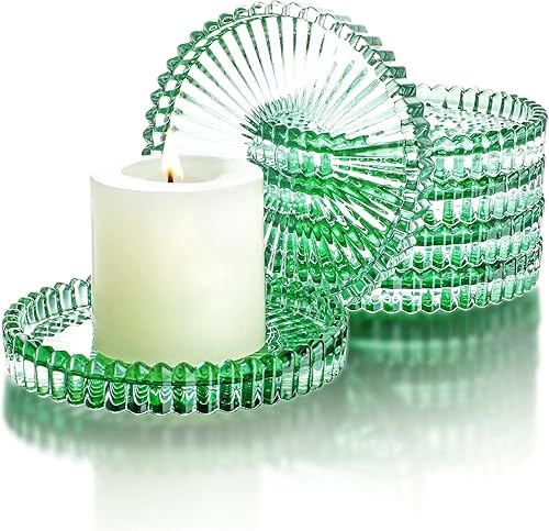 Paquete de 6 portavelas de cristal, placa de vela redonda de cristal verde de 4 pulgadas, placa de vela decorativa de cristal, almohadilla de vela