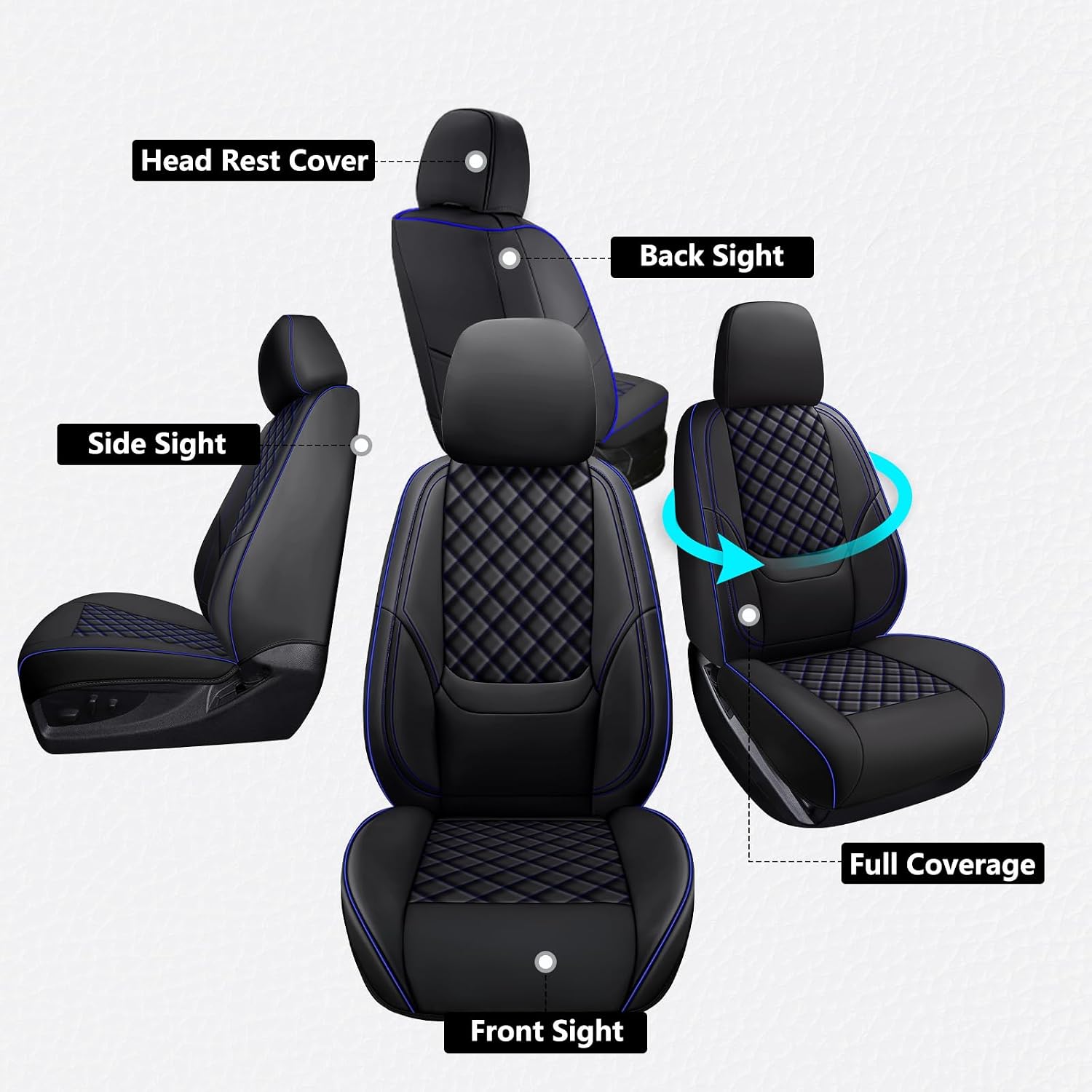 F150 Seat Covers 2015-2026 Full Set, Truck Interior Sets with Lumbar Support Custom Fit for Ford F150 2015-2026, F250/F350/F450 2017-2026 Super Duty Crew Cab XLT XL Lariat Platinum, BlackBlue